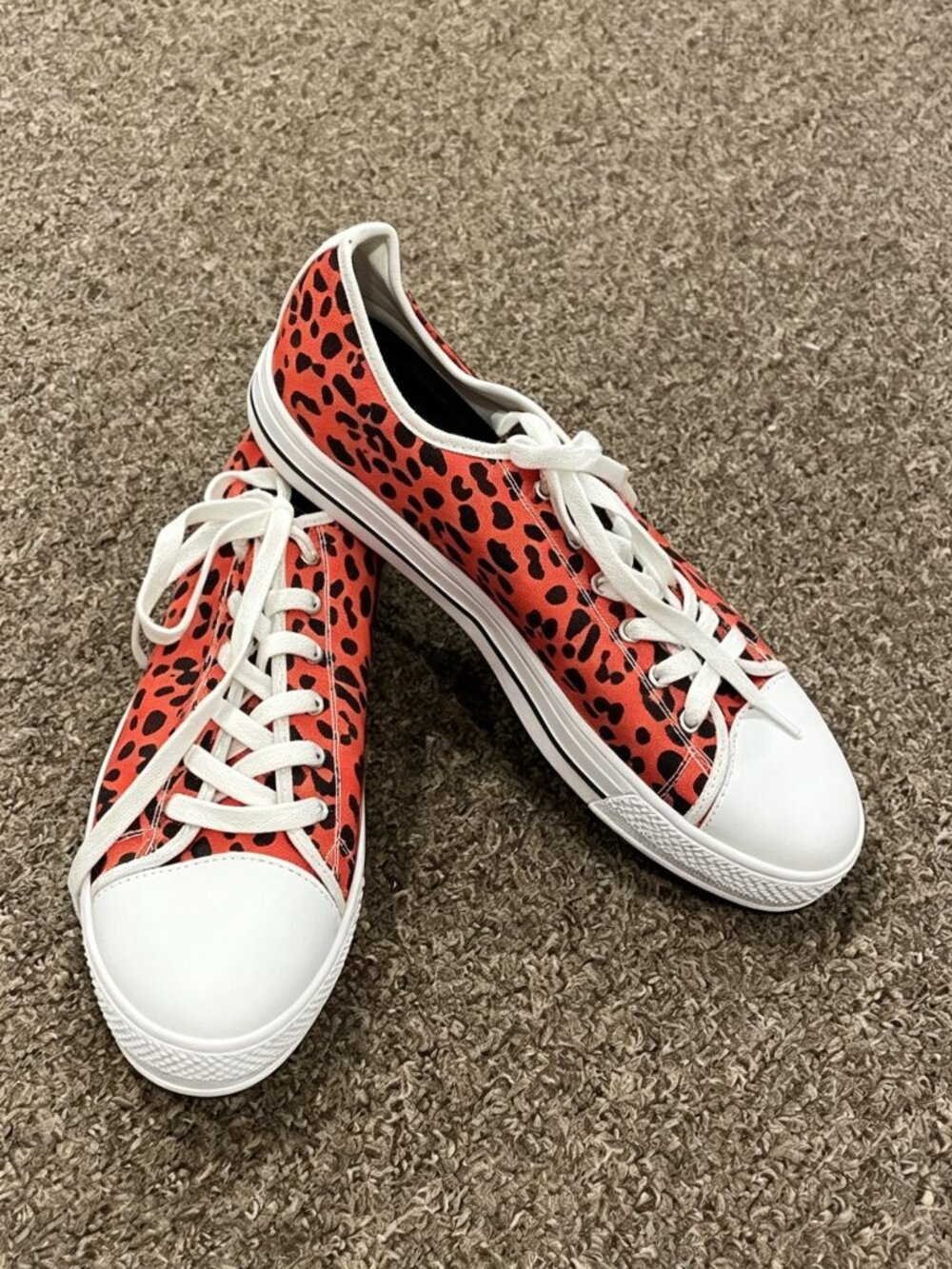 Red Animal Print White Laces and Soles Low top Sneakers